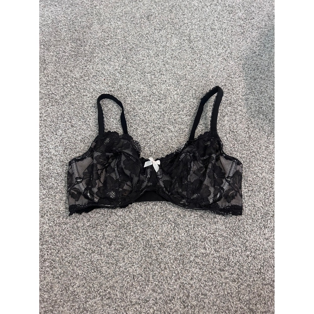 Victoria's‎ Secret Body by Victoria Black Floral Lace Unlined Demi Bra 36D